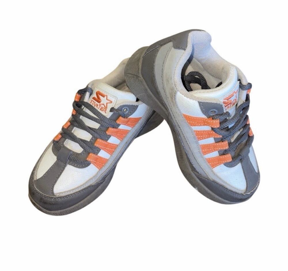 Starter Kids Sneakers Size 11 Gray White Orange Athletic Shoes Lace Up